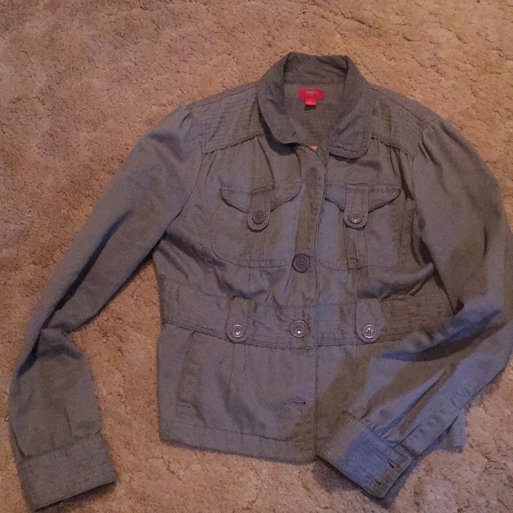 Olive green, cropped, military style jacket
